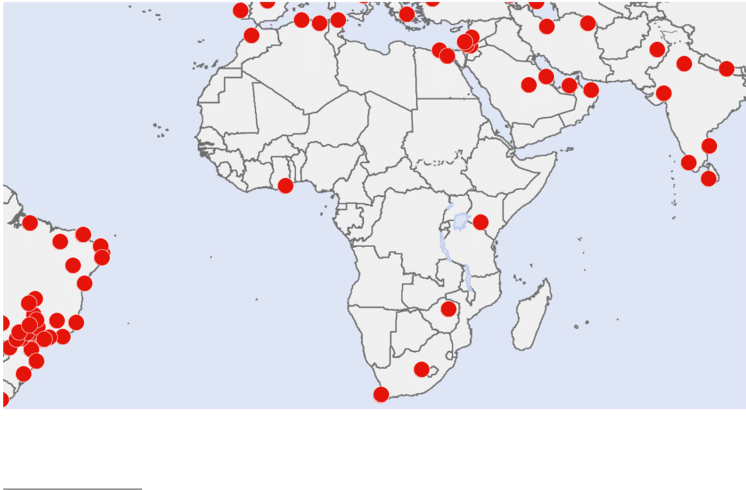 Section Of A Global Map Showing The Locations Of Poisons - Map (850x526), Png Download