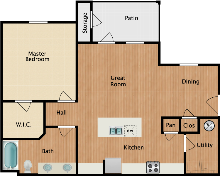 1 Bed 1 Bath - Floor Plan (750x750), Png Download