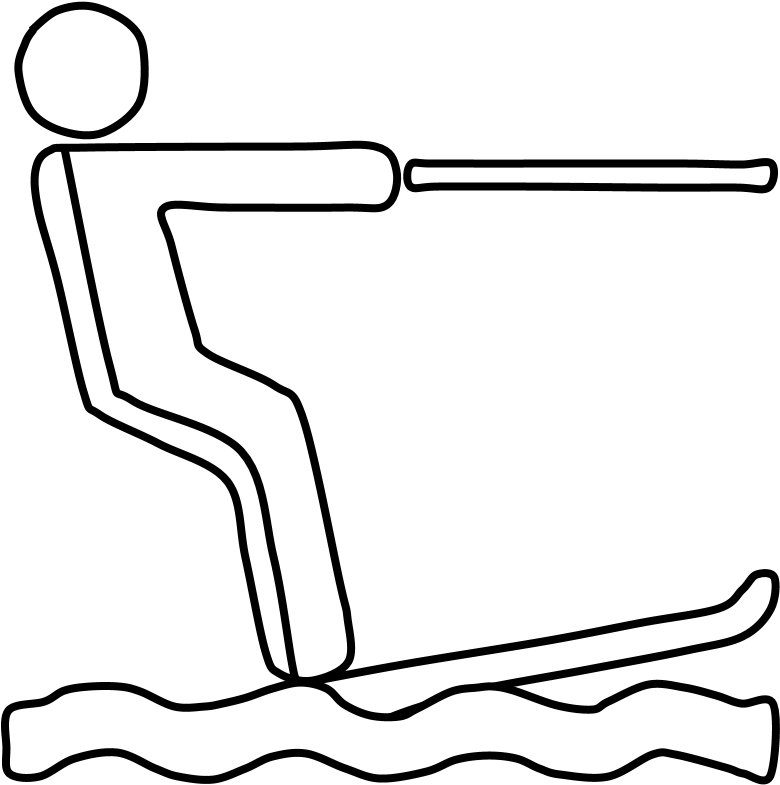 Water Skier, Tow Rope, Black And White, Png - Line Art (816x1056), Png Download