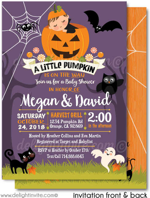 Little Pumpkin Halloween Baby Shower Invitations - Baby Invite Pumpkin Theme (497x675), Png Download