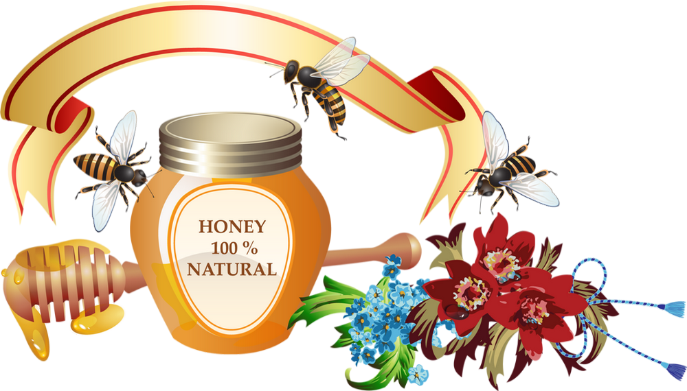 Honey Pot Clipart, Bees - Vector Graphics (1000x570), Png Download