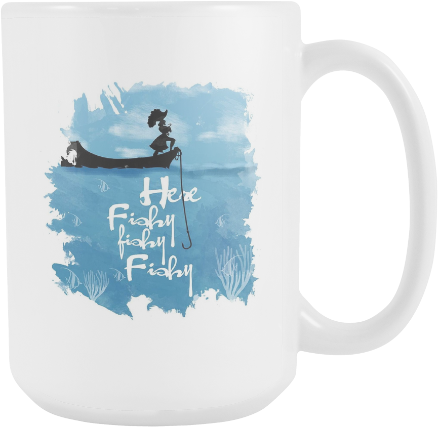 Here Fishy Fishy Cute Fish Fisherman Buddy White 15oz - Coffee Cup (1024x1024), Png Download