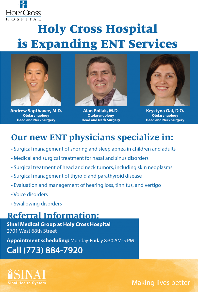 Holy Cross Hospital Is Expanding Its Ent Services - Holy Cross Hospital Chicago Il (803x1200), Png Download