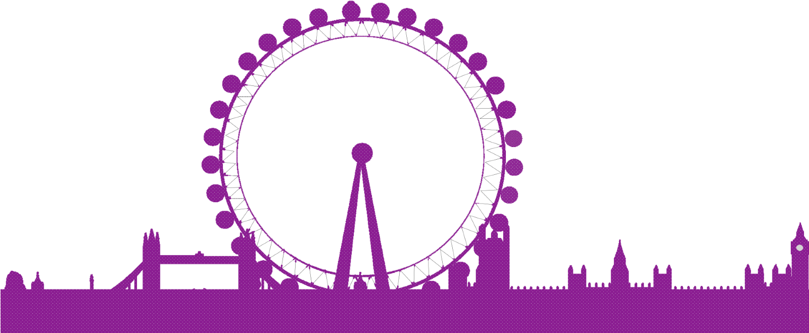 London Skyline Dotted London Directory X645 Dark - London Eye No Background (1600x692), Png Download