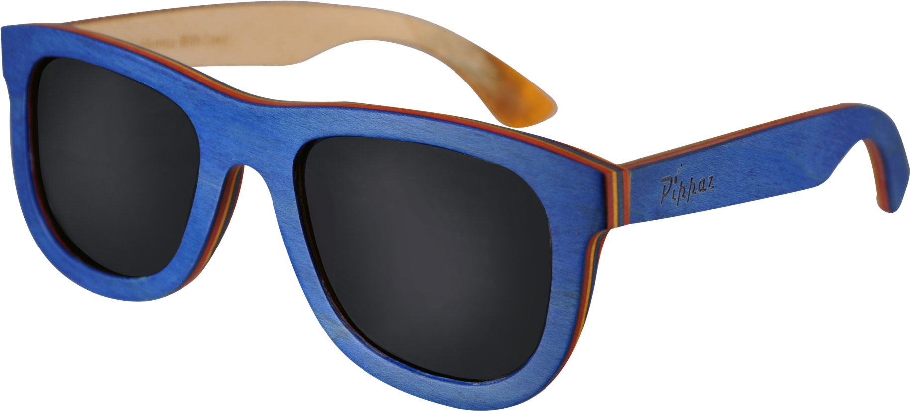 Blue Wood Frames & Black Lenses - Wood (2048x1052), Png Download