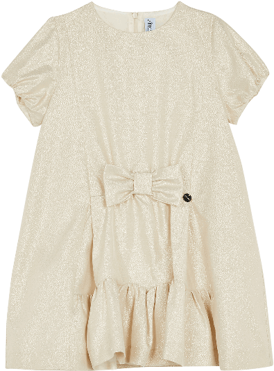 Cream Metallic Bow Dress - Day Dress (600x800), Png Download