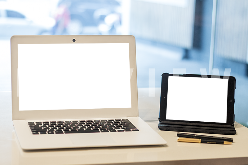 Multiscreen Mockup Of A White Windows Laptop And Black - Netbook (800x533), Png Download