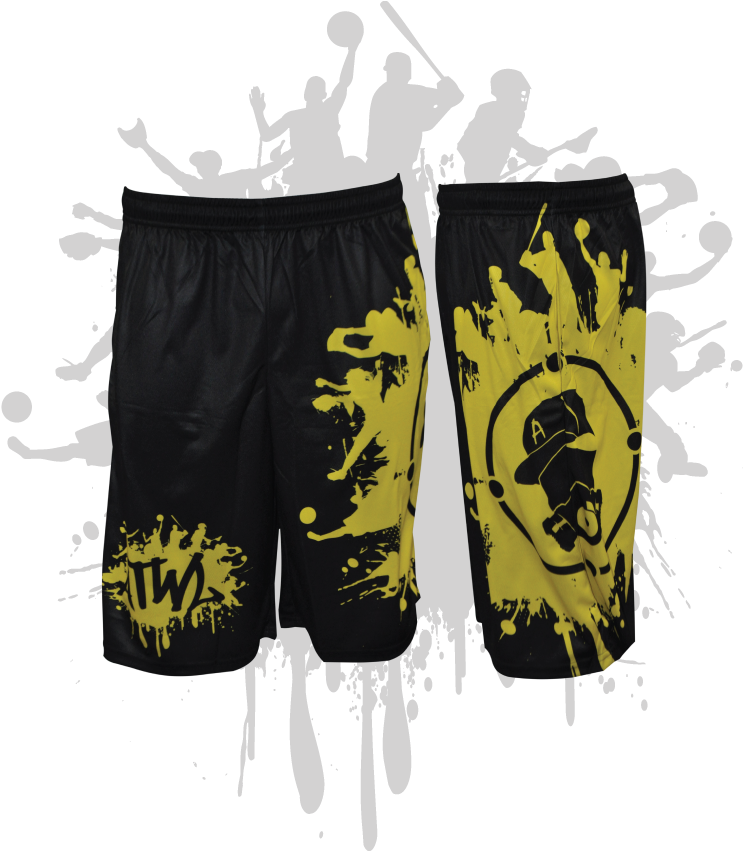 Splatter Splash Mens Full Dye Shorts Black/yellow - Adidas Mens Softball Turf Shoes (800x857), Png Download
