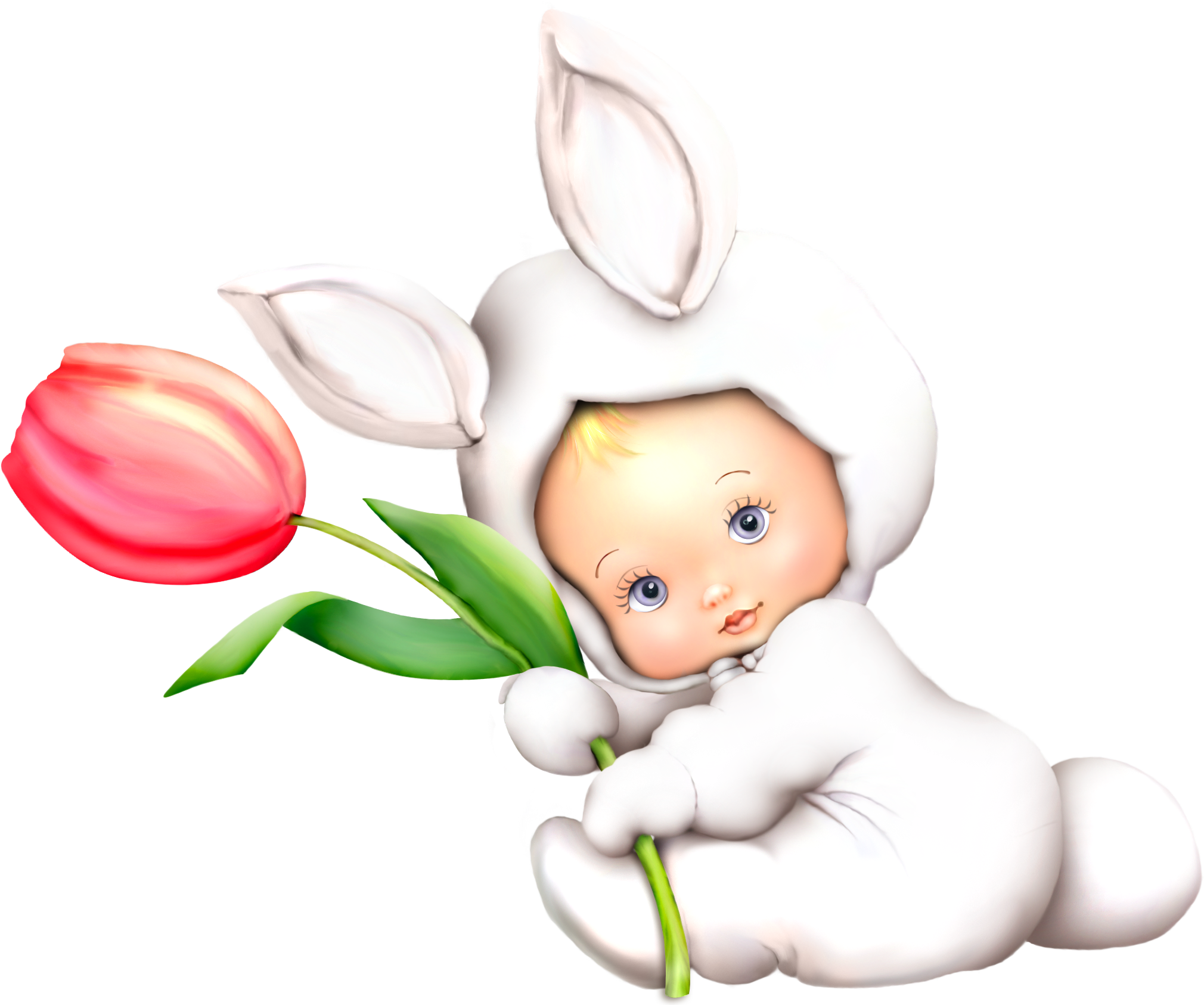 Easter Bunny Kid With Tulip Png Clipart Picture - Expresar Sentimientos Con Frases (2062x1700), Png Download
