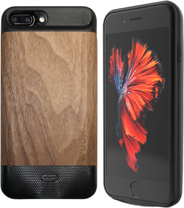 Wooden Iphone 6p, 7p, & 8p Plus Battery Charging Case - Mobile Phone Case (658x719), Png Download