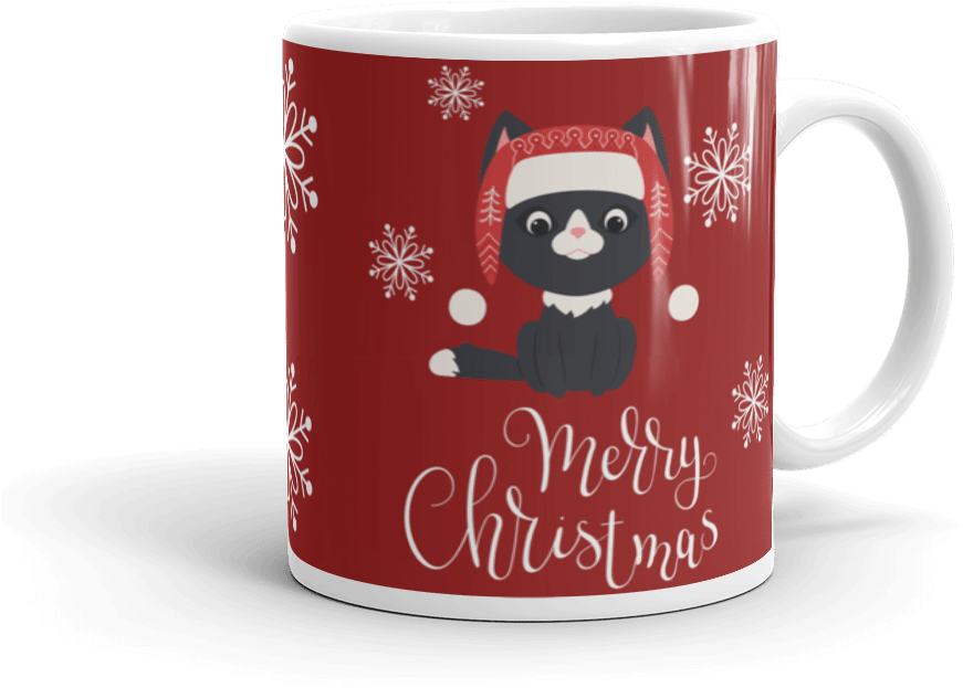 Black Kitten Santa Hat - Coffee Cup (1000x1000), Png Download