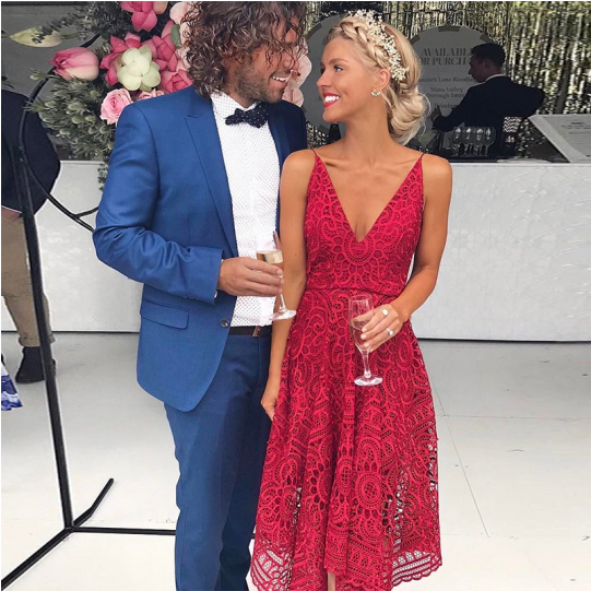 Lace, Red, Red Lace, V-neck Spos0607104 - Elise Cook And Domenic Palumbo (540x720), Png Download