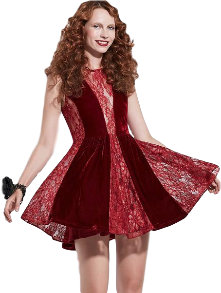 Red Lace Burlesque Skater Mini Womens Dress - Dress (600x600), Png Download