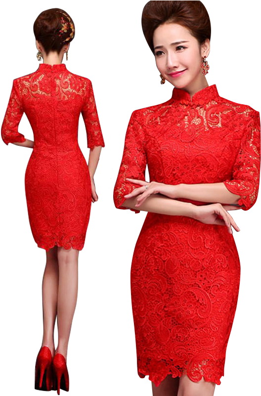 Bsjy-15188 Mandarin Collar Hollow Lace Back Half Sleeve - Formal Wear (600x800), Png Download