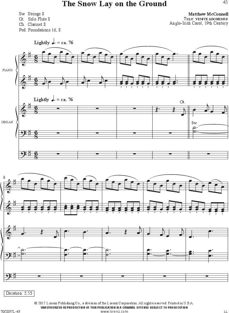The Snow Lay On The Ground Thumbnail - Sheet Music (852x1128), Png Download