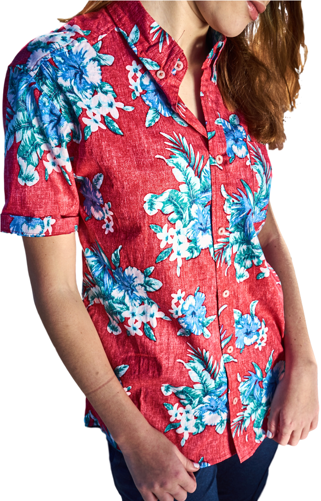 Hawaiian Floral Reverse Print Woven Short Sleeve Shirt - Girl (687x1024), Png Download