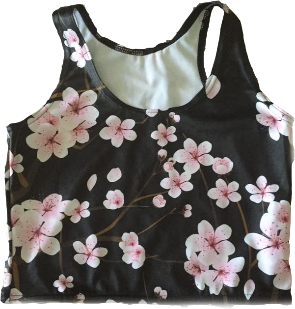 Black Cherry Blossom Reversible Crop- Black Milk Sample - Cherry Blossom (678x692), Png Download