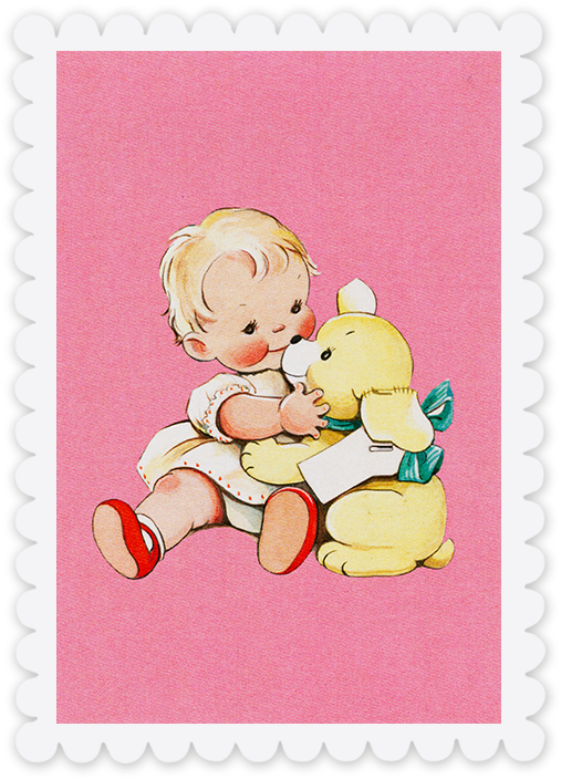 Baby And Bear Postcard - Postage Stamp (768x834), Png Download