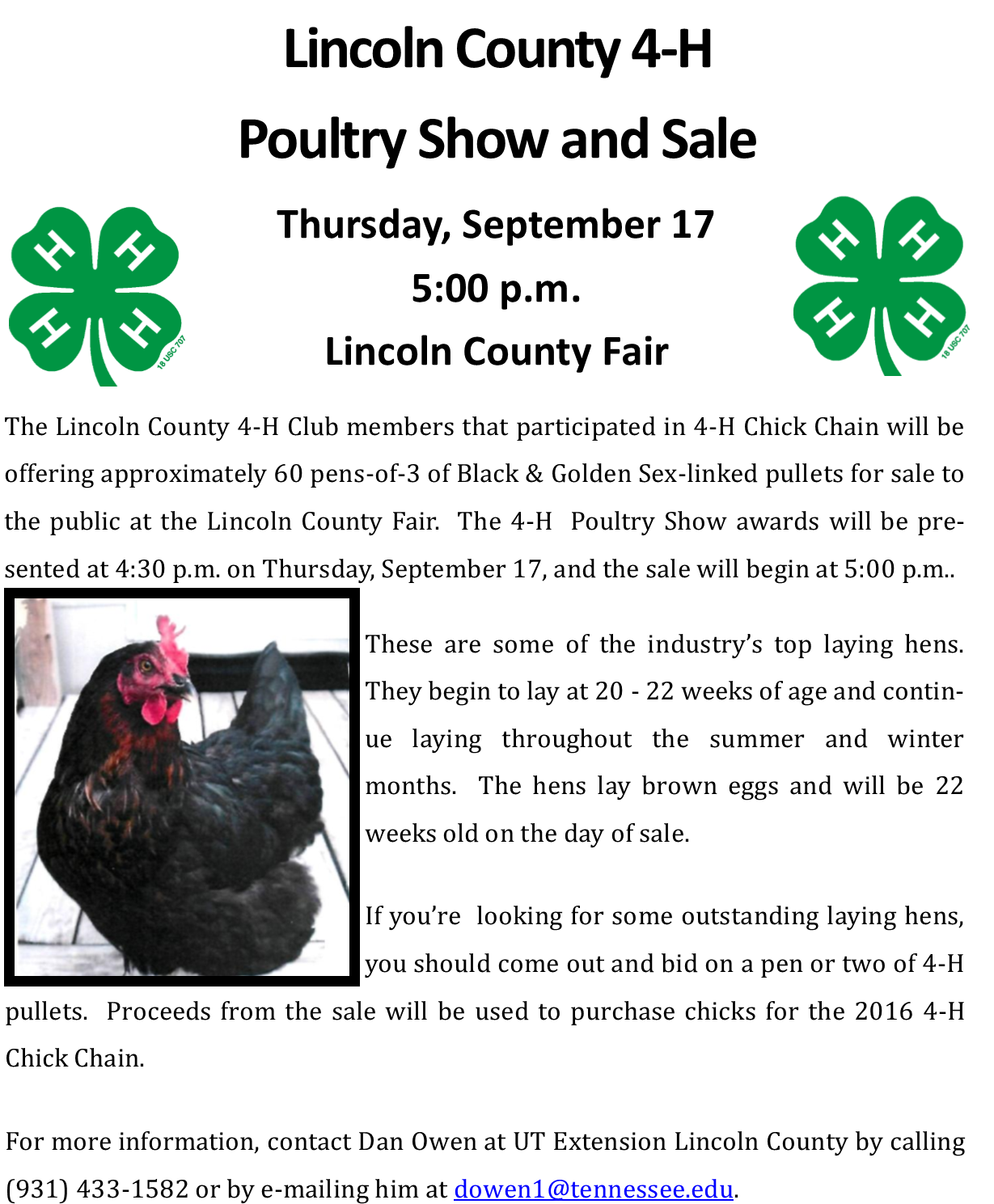 2015 Poultry Show And Sale Flyer - 4 H Clover (1231x1578), Png Download