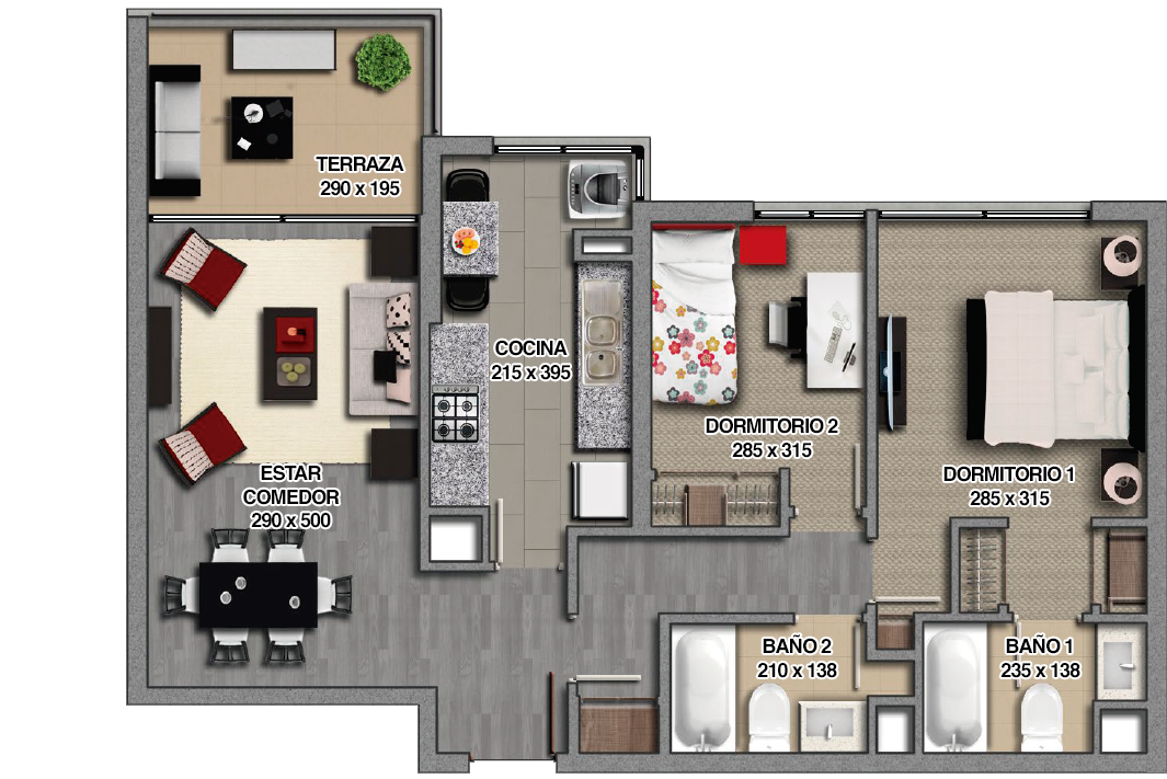 71,55 M2 Totales - Cocina En Planta Png (1270x710), Png Download