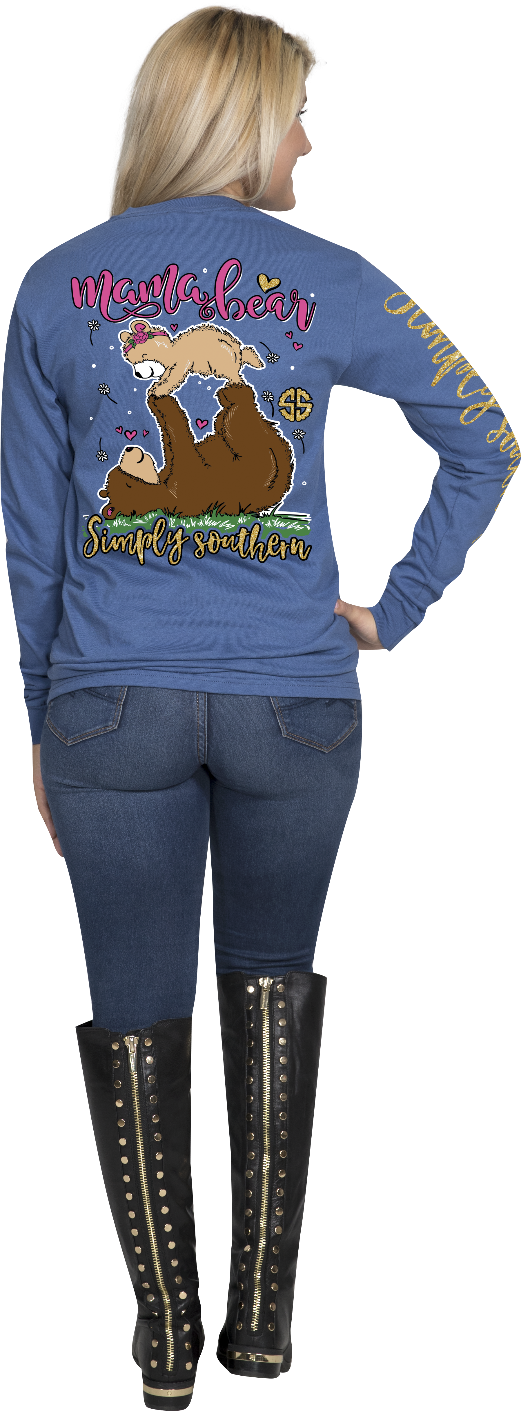'mama Bear With Baby Bear' Long Sleeve Tee By Simply - Wish My Dog Could Text Me Simply Southern (1926x4924), Png Download
