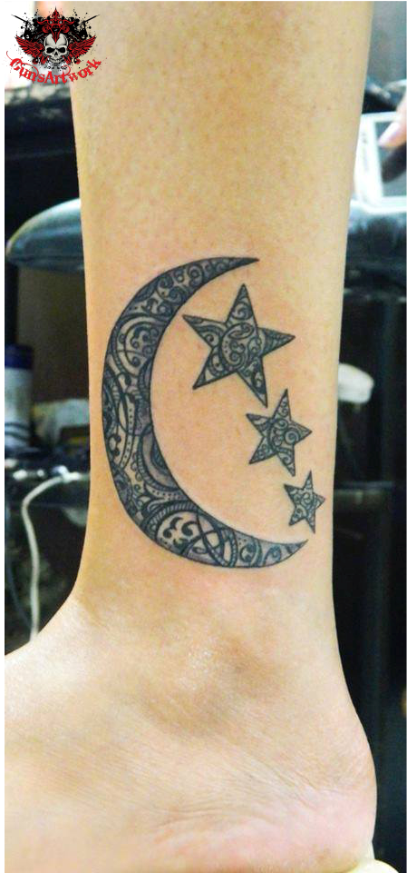 Stars And Moon Tattoo - Tattoo (1001x1001), Png Download