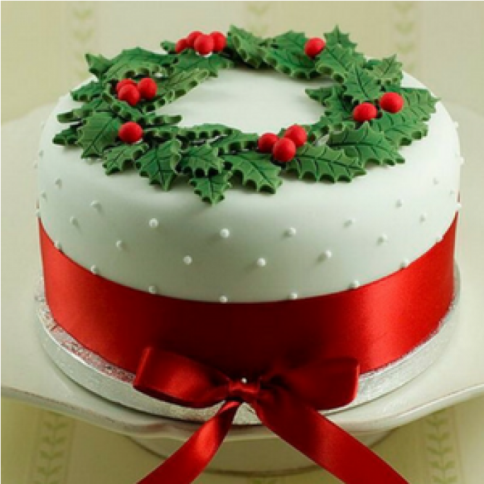 Christmas Theme Wreath Cake - Holly Wreath Christmas Cake (700x879), Png Download