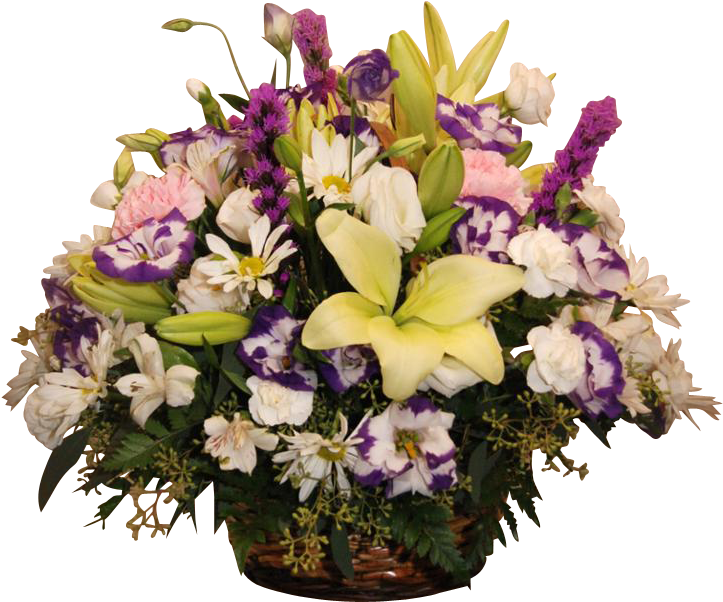 Wicker Basket Mixed Flower Small - Bouquet (846x1000), Png Download