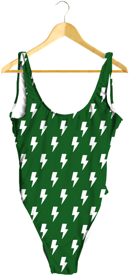White Lightning Bolts On Green One-piece - Red (611x1024), Png Download