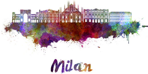 Bleed Area May Not Be Visible - Milan Skyline Watercolor (600x393), Png Download