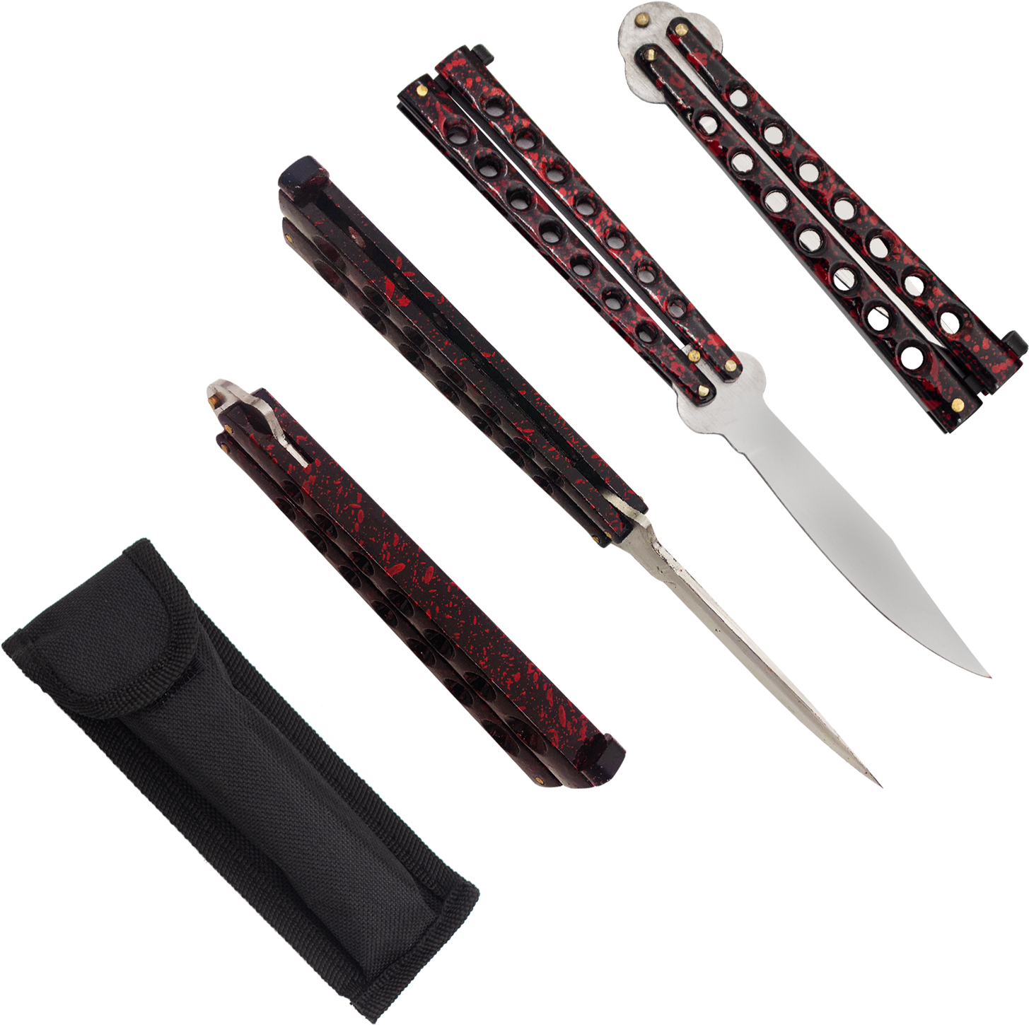 Heavy Duty Red Splatter Drop Point Dual Flip Side Balisong - Drop Point (1500x1500), Png Download