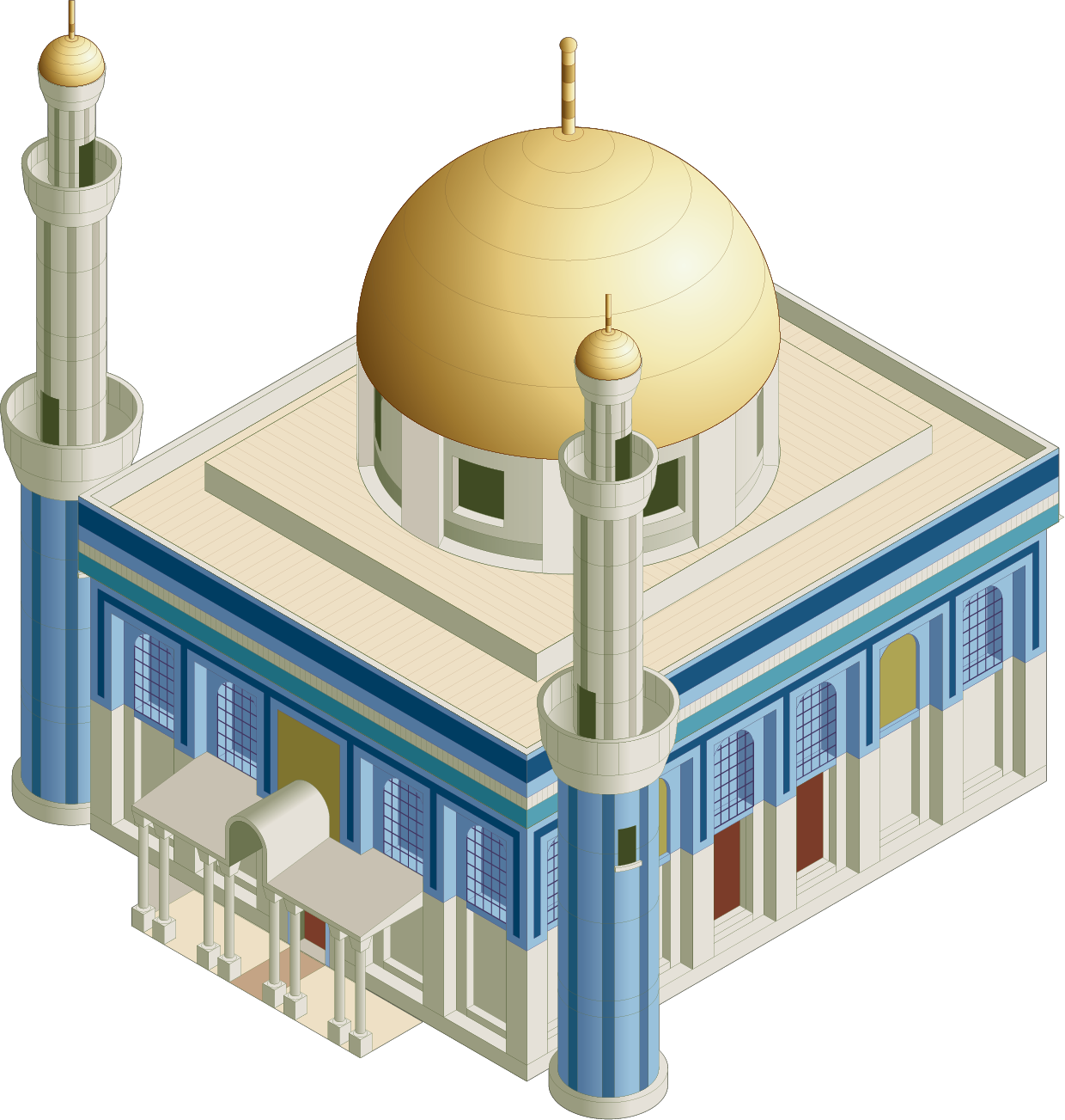Image Free Clip Art Continental Transprent Png Free - Mosque Vector Isometric (1240x1303), Png Download