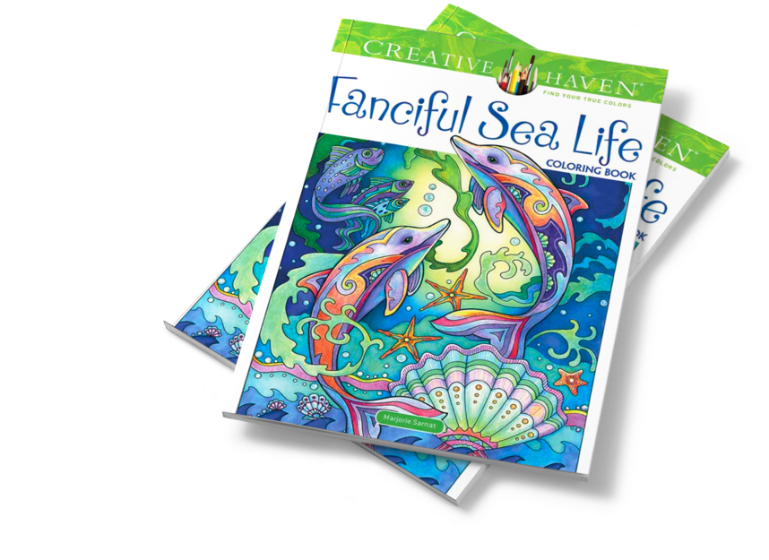 Two Covers Fanc Sea Life - Creative Haven Fanciful Sea Life Coloring Book (1000x667), Png Download