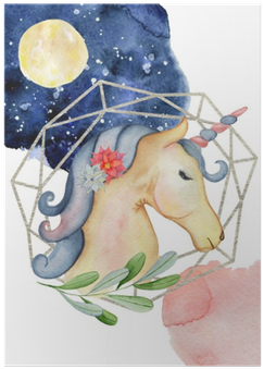 Cute Unicorn Watercolor Hand Drawn Merry Christmas - Illustration (400x400), Png Download