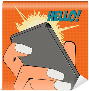 Pop Art Illustration Of A Hand Holding A Phone Wall - Pop Art Holding Phones (400x400), Png Download