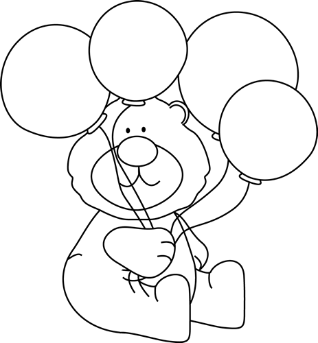 Black And White Bear With Balloons - Black And White Balloons Hd (463x500), Png Download