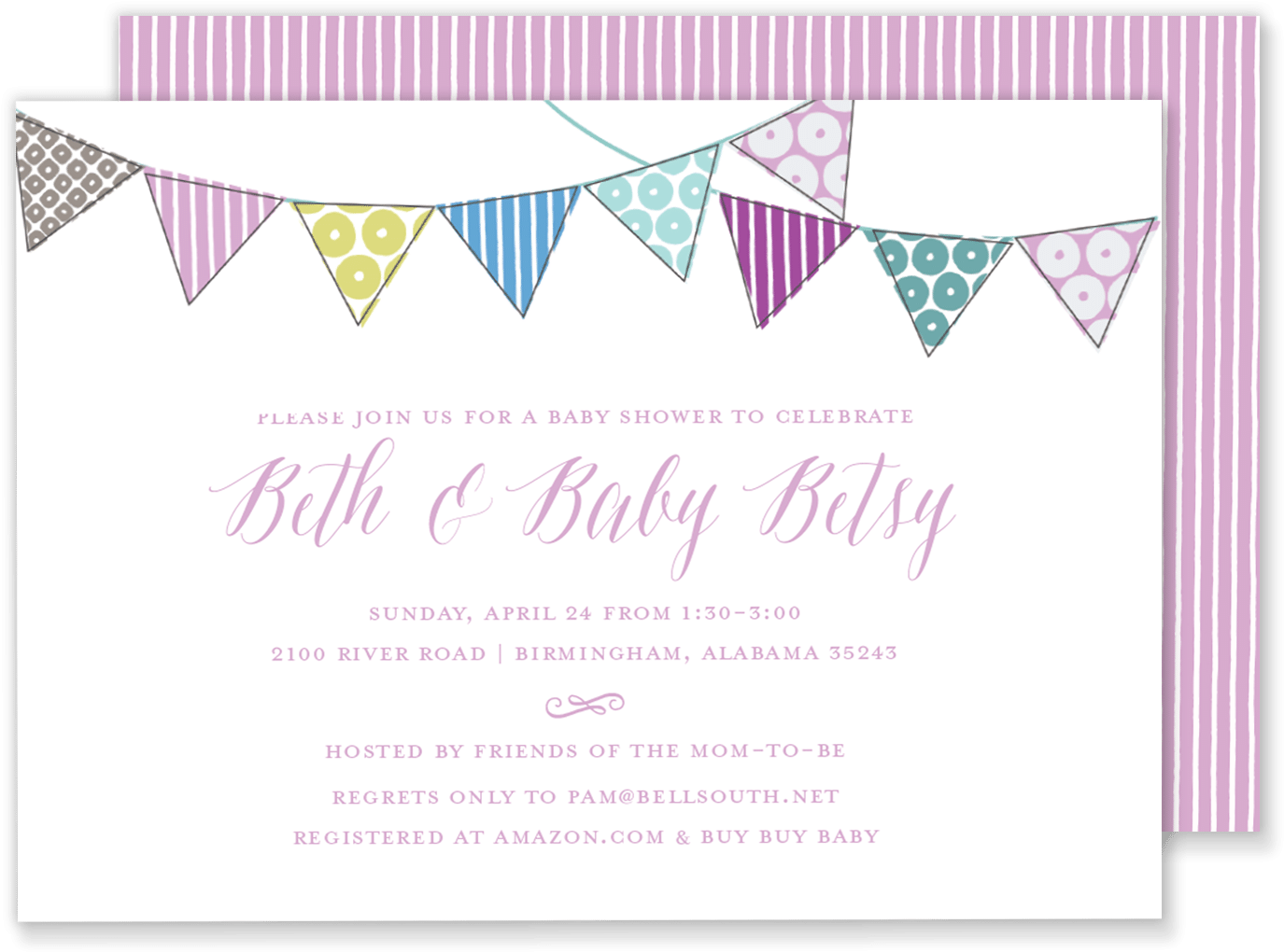 Pink Bunting Flag Banner Baby Shower Invitation - Envelope (1500x1073), Png Download