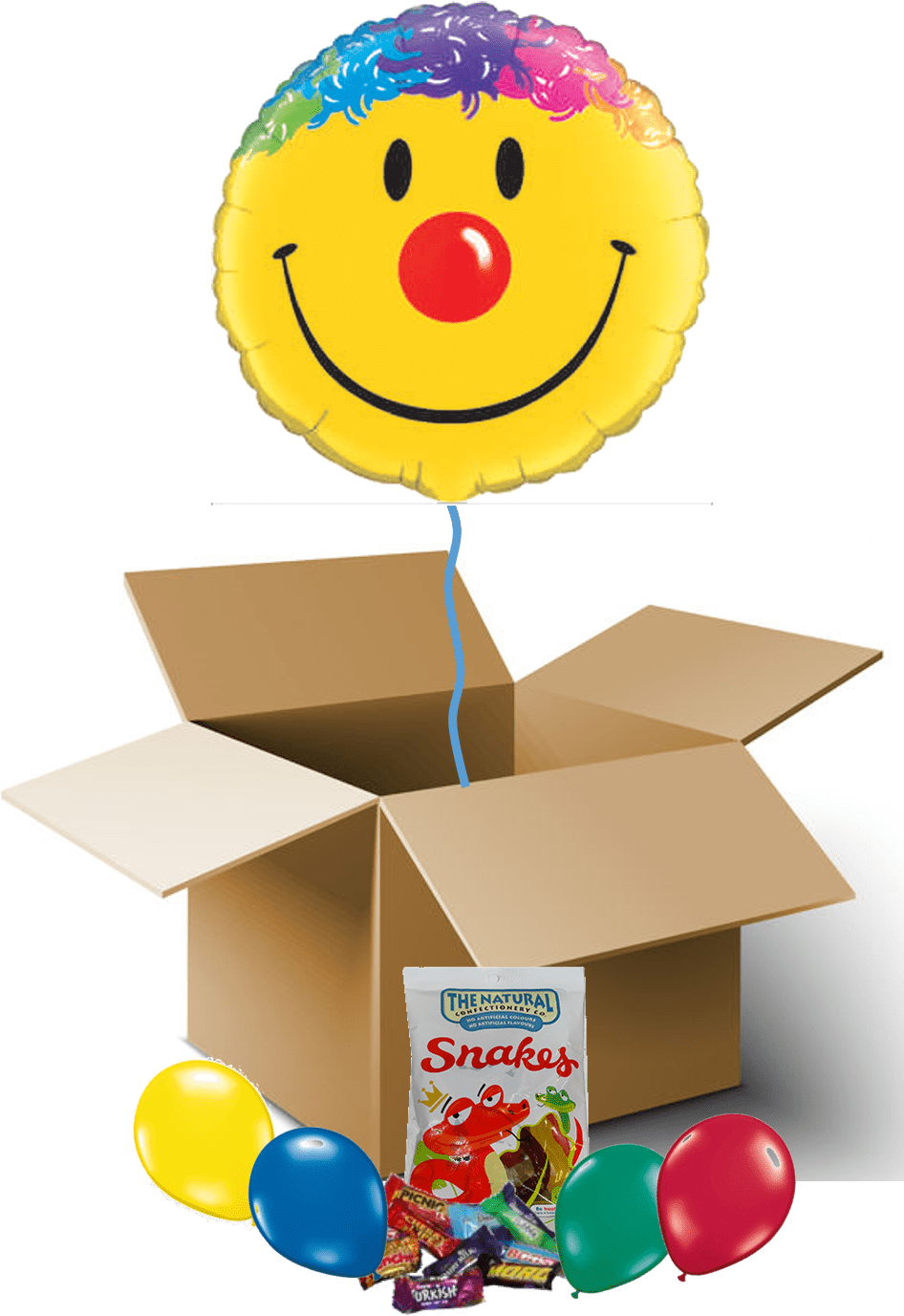 Clown Smiley Face Balloon In A Box - Loonballon Smile Face Hair Balloon, Standard Foil Balloon, (945x1399), Png Download