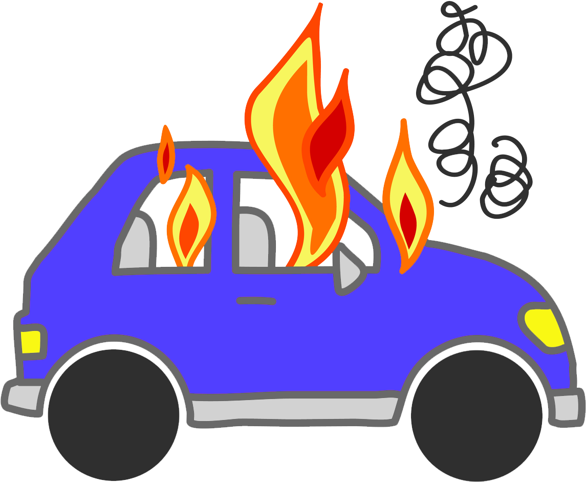 Cars On Noxad Org Bluecaronfire - Car On Fire Cartoon (1260x1011), Png Download