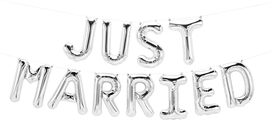 Just Married Balloon Banner Silver Full Size Png Download Seekpng