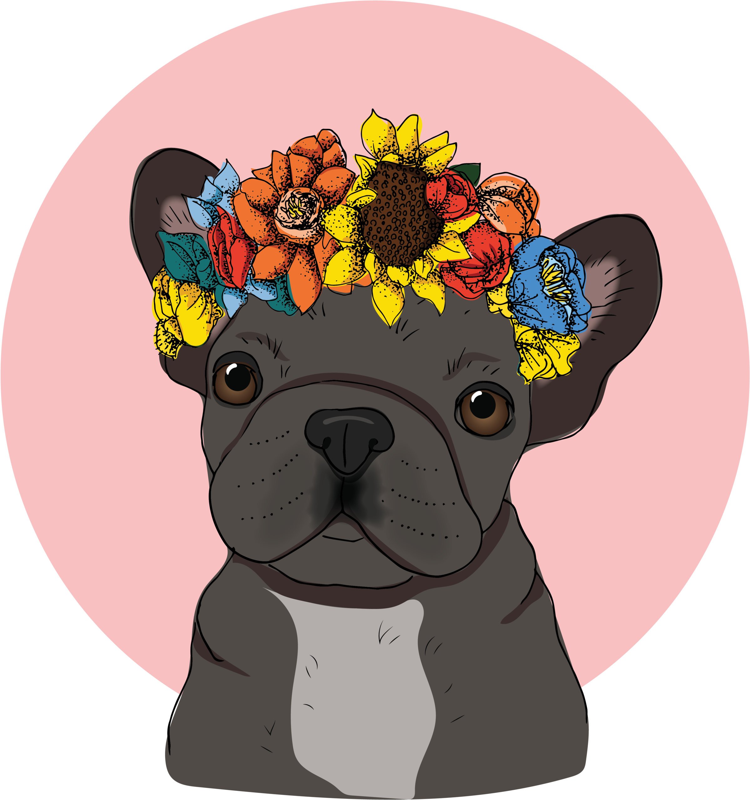 #french #bulldog With #floral #crown - Pug (2560x5120), Png Download