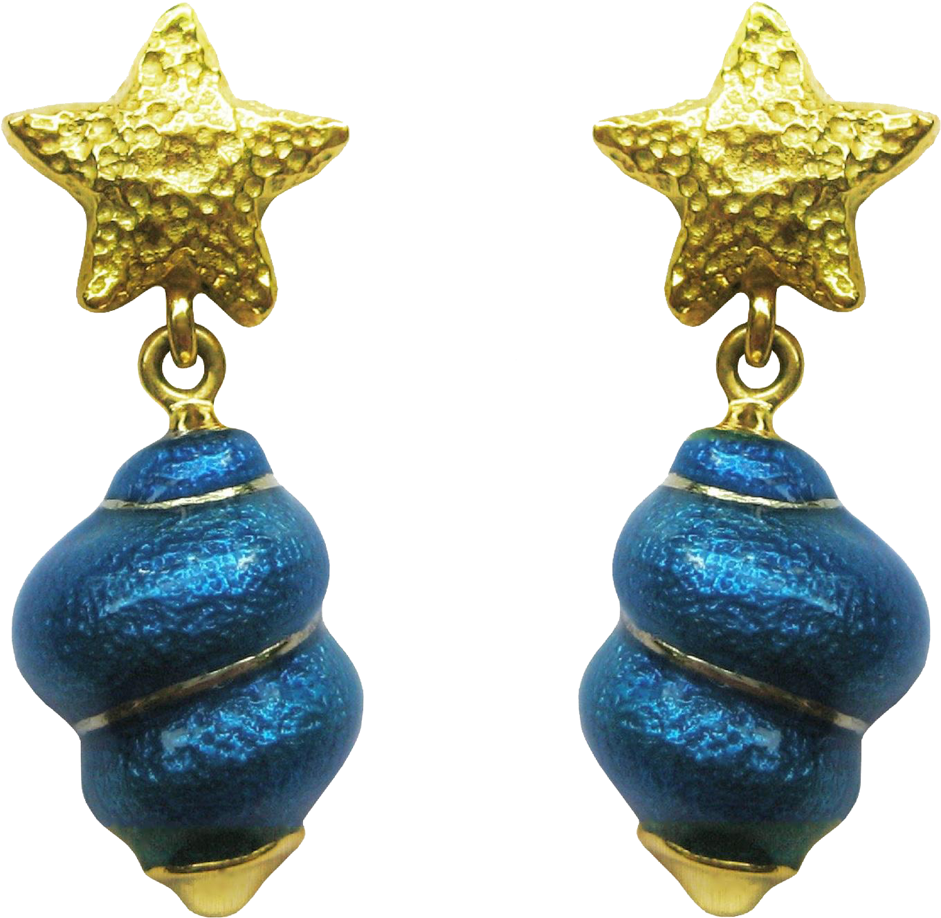 Susy Mor Sea Star & Shell Blue Enamel 18k Gold Dangle - Earrings (1359x1359), Png Download