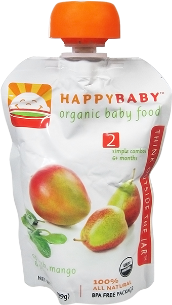 Happy Baby Spinach, Mango & Pear Baby Food Organic - Plastic Bottle (650x650), Png Download