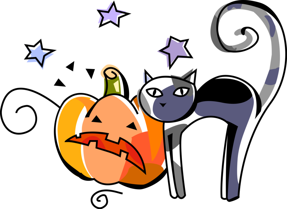 Vector Illustration Of Halloween Black Cat Associated - Monografia De Halloween (962x700), Png Download