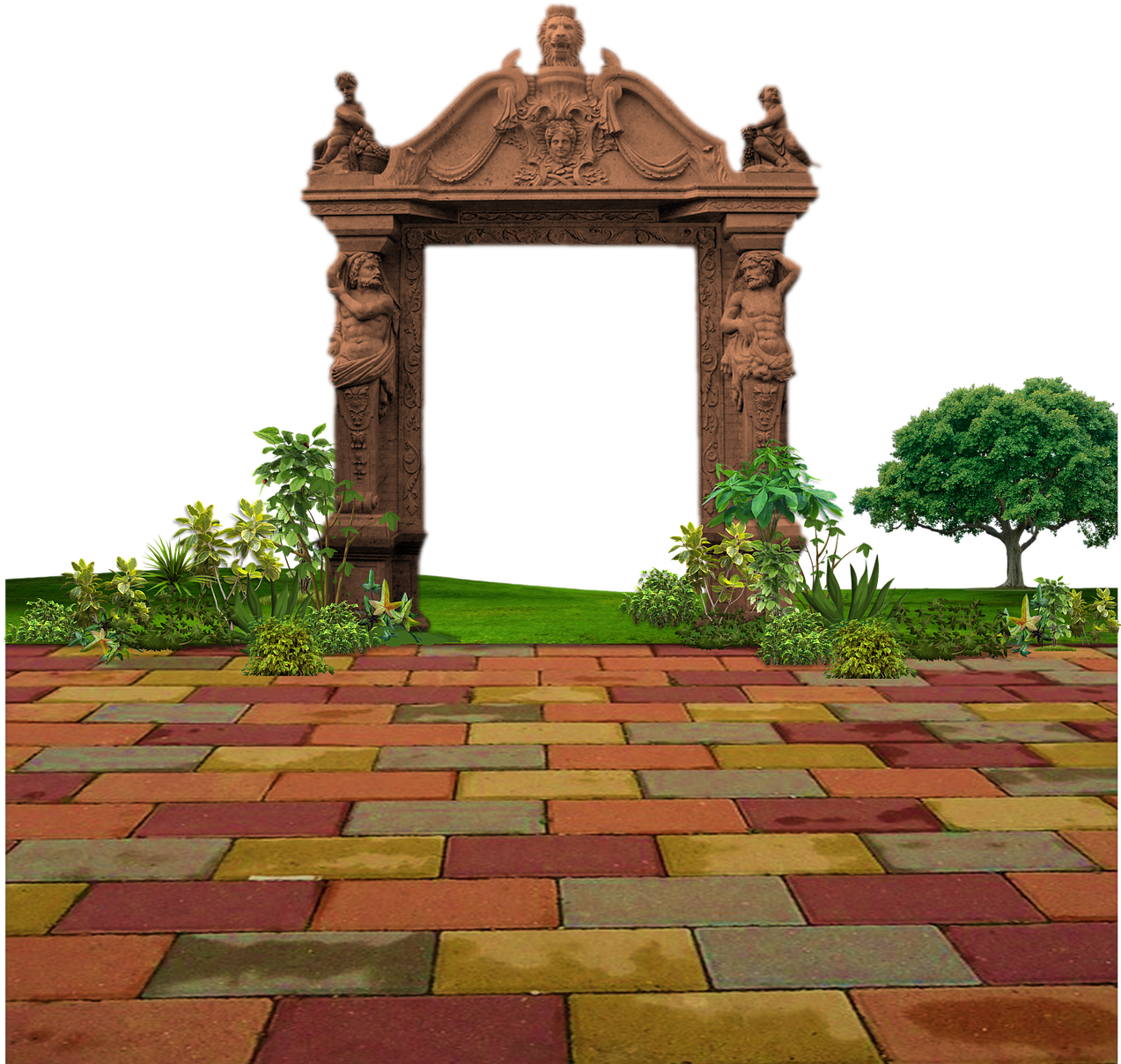 Park, Colorful Pavement Pavers Walkway Path Side - Drawings Of Trees (1280x1260), Png Download