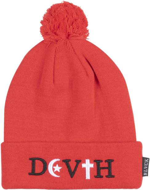 Black Scale Mortem Knit Beanie Pom Hat Embroidered - Knit Cap (525x640), Png Download