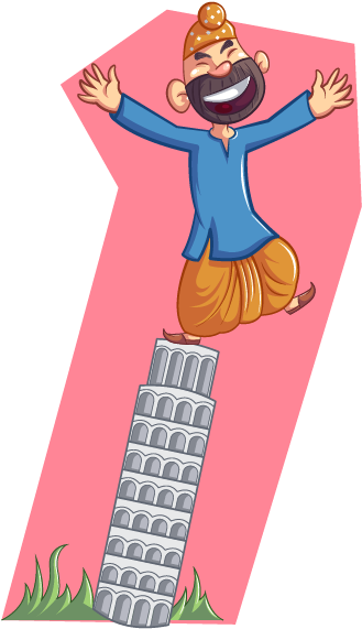 Punjabi Sardar On The Leaning Tower Of Pisa - Illustration (618x618), Png Download