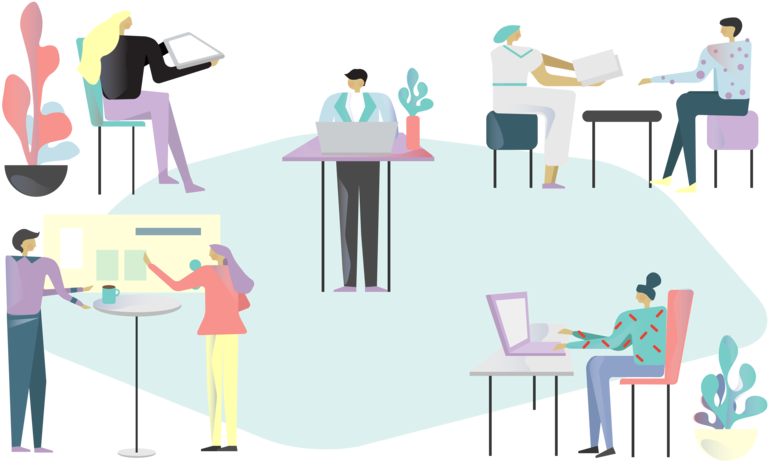 Office Coworking People Office Vector Web Illustration - Cartoon (800x600), Png Download