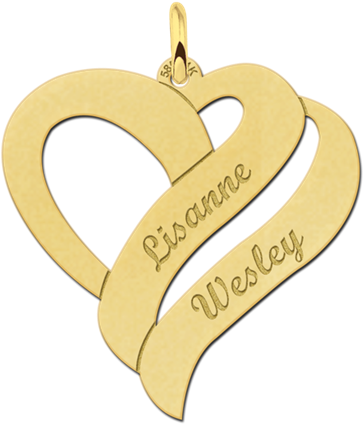 Gold Pendant Heart Shaped For Two Names - Pendant (800x560), Png Download