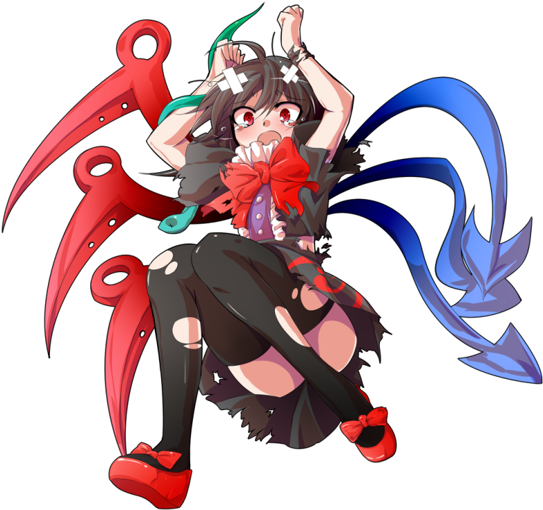 1girl Alphes Arms Up Asymmetrical Wings Bandaid Black - Illustration (850x762), Png Download